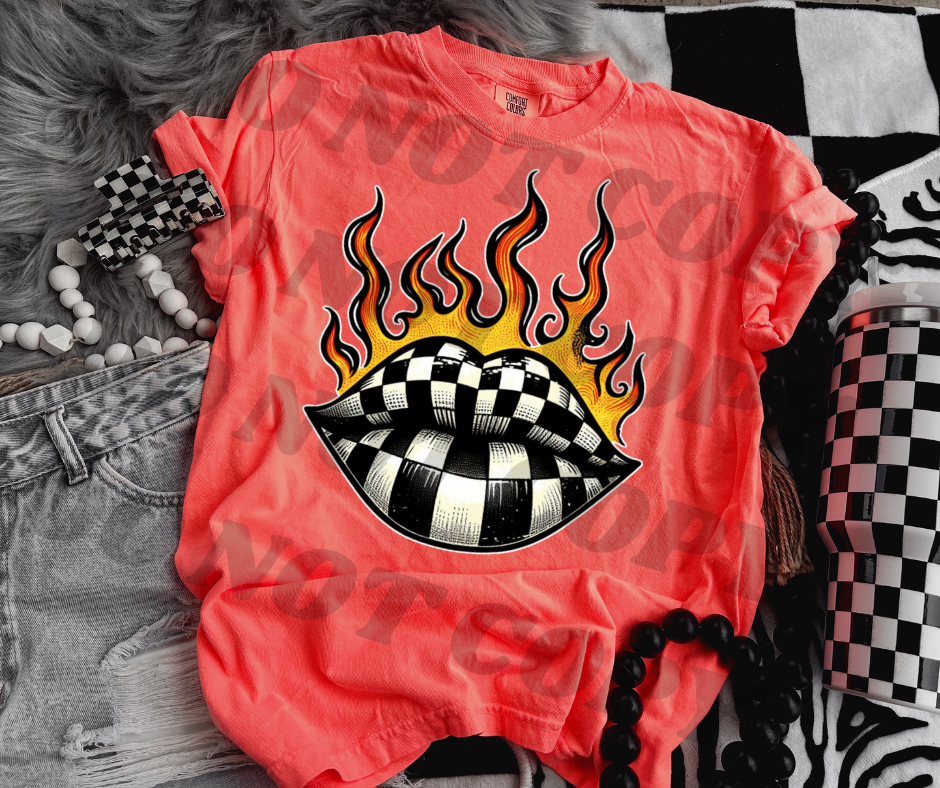 Flaming Checked Lips Neon Red Orange Tee – Whiskey Holler Tees